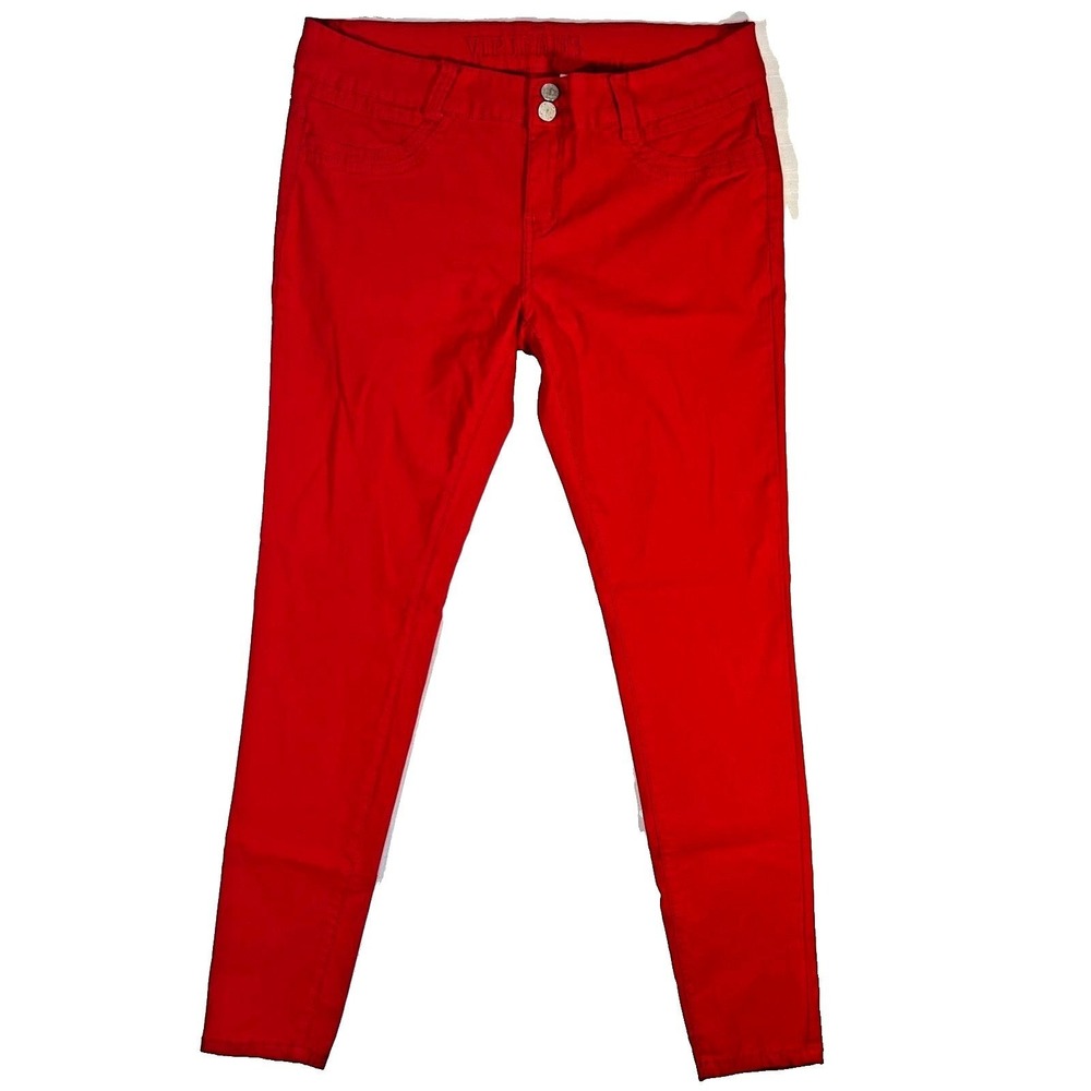 VIP Pants Womens Juniors 13/14 Red Stretch Cigarette Skinny Pants 2 Back Pockets